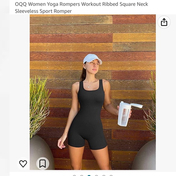 OQQ Yoga Romper with square neck ribbed size L black never worn - Picture 3 of 8